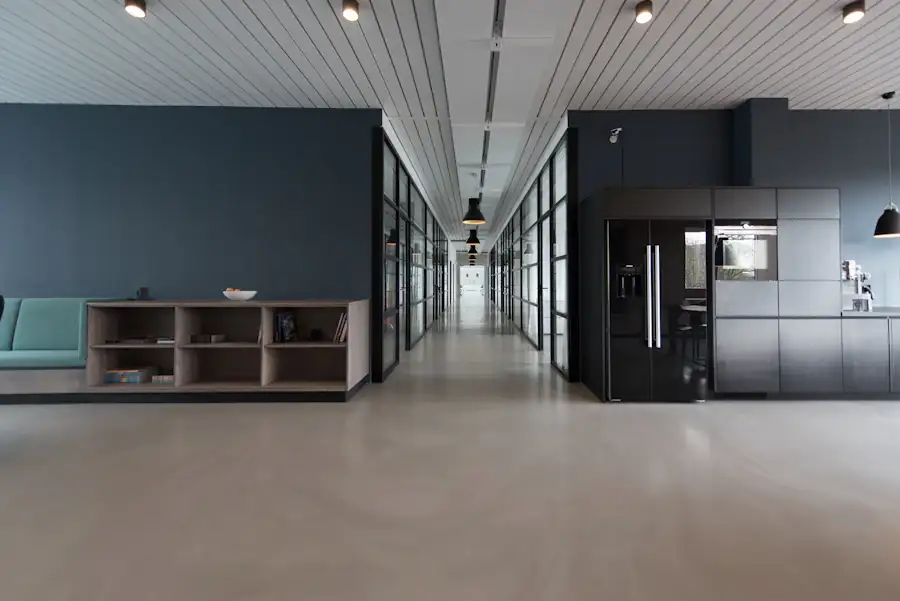 Empty, spotless open-plan space