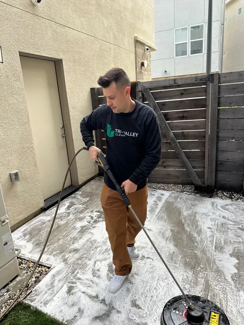 Pressure washing a side yard