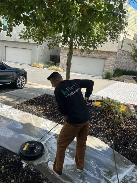 Pressure washing a front walkway