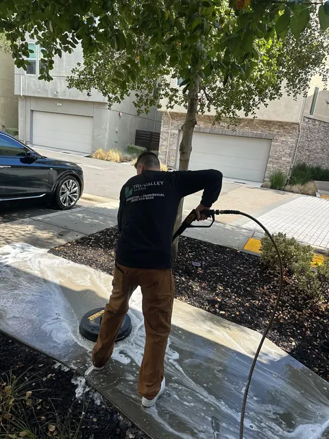 Pressure washing a front walkway