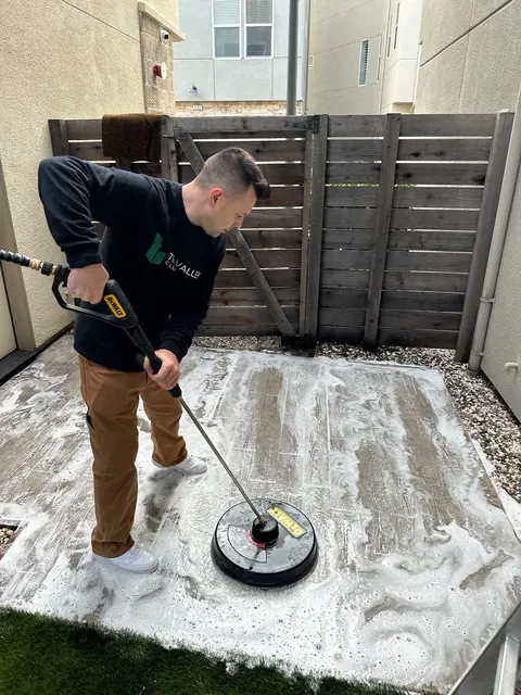 Patio pressure washing with a surface cleaner