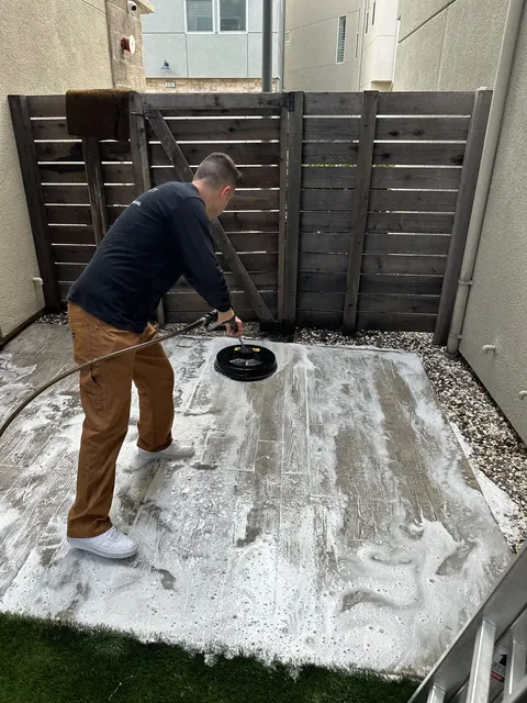 Patio pressure washing with a surface cleaner