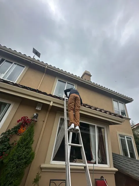 Gutter cleaning from the ladder