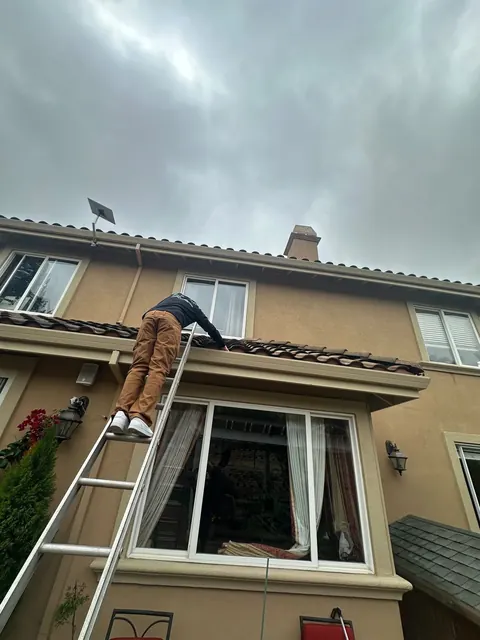 Gutter cleaning from the ladder