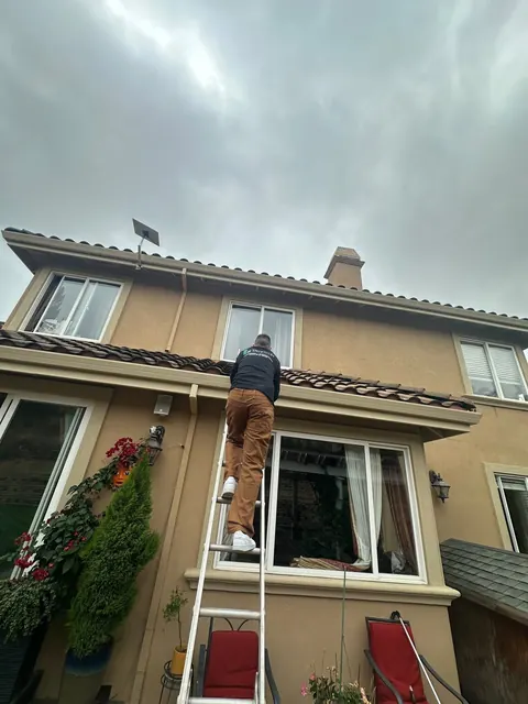 Gutter cleaning from the ladder