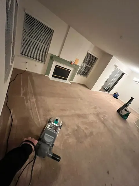 Vacuuming carpet in an empty home
