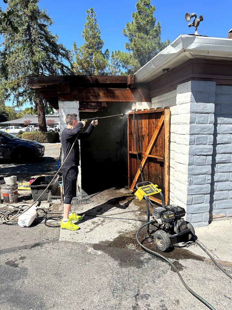 Pressure washing concrete and walkways